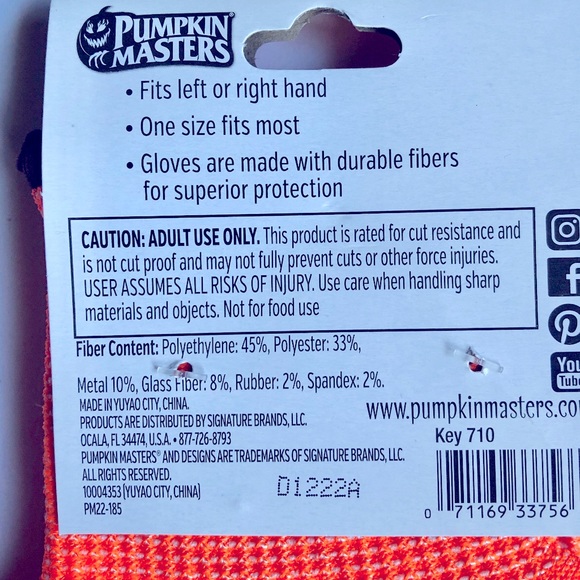 NEW PUMPKIN MASTERS Cut Resistant Gloves Pumpkin Carving Orange 1 Pair UNISEX - Picture 4 of 12